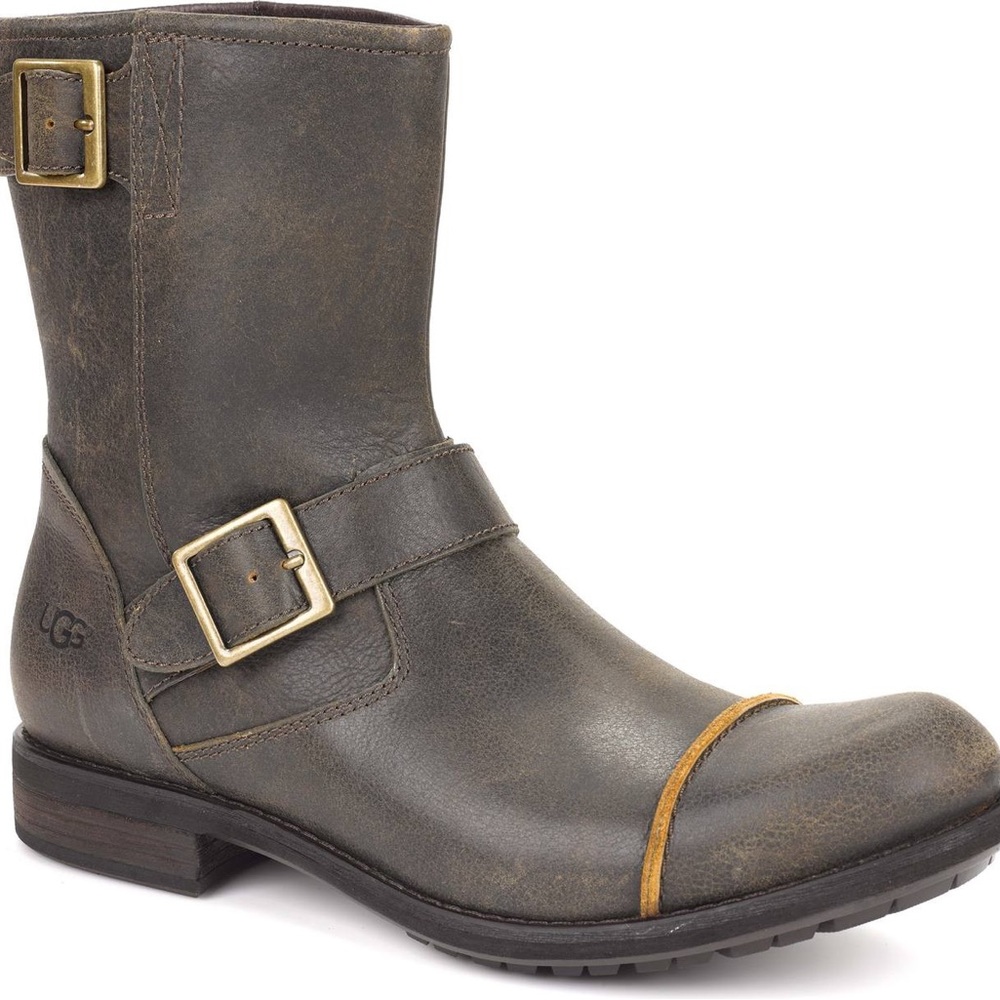 UGG Mens Brown Leather Buckled Lancing Boots - Picture 3 of 11